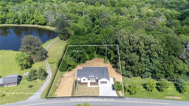 554 Mcdaniel Station Rd SW, Calhoun, GA 30701 - view of subject property with property parcel outlined, a large body of water, and a heavily wooded area