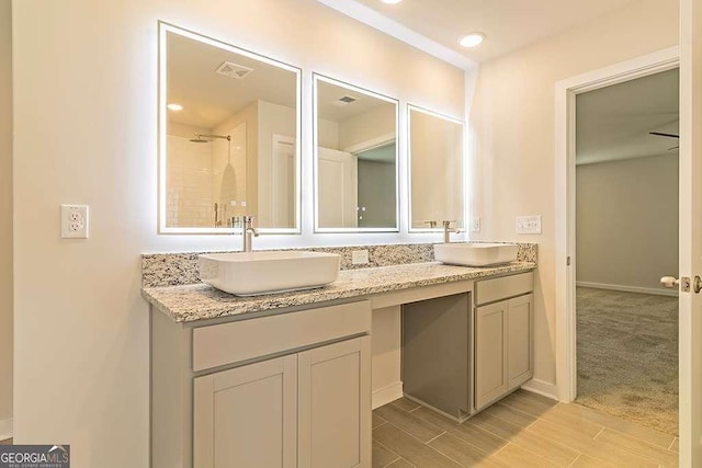 bathroom with vanity and walk in shower