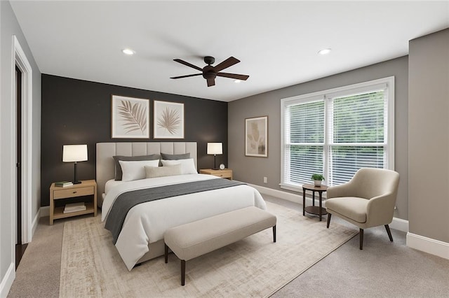1719 Woodcliff Ct NE, Atlanta, GA 30329 - bedroom with baseboards, light colored carpet, recessed lighting, and ceiling fan