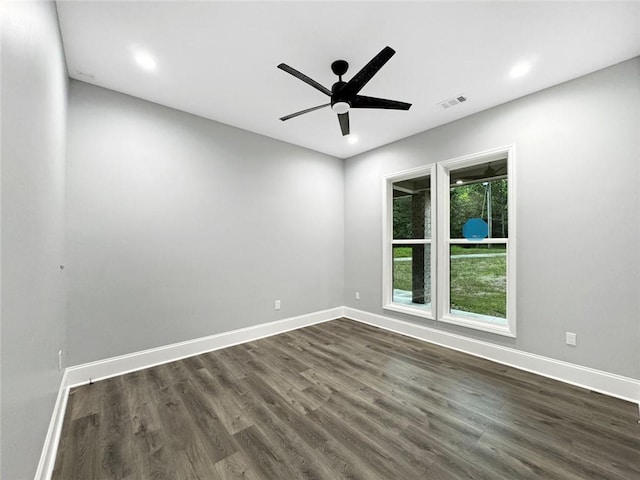 244 Coastline Rd, Fayetteville, GA 30214 - unfurnished room featuring dark wood-style floors, baseboards, a ceiling fan, and recessed lighting