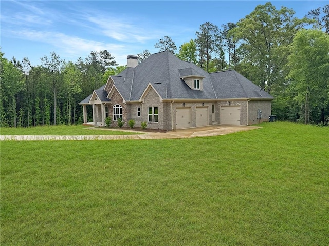 244 Coastline Rd, Fayetteville, GA 30214 - french country home with a front yard, brick siding, and a garage