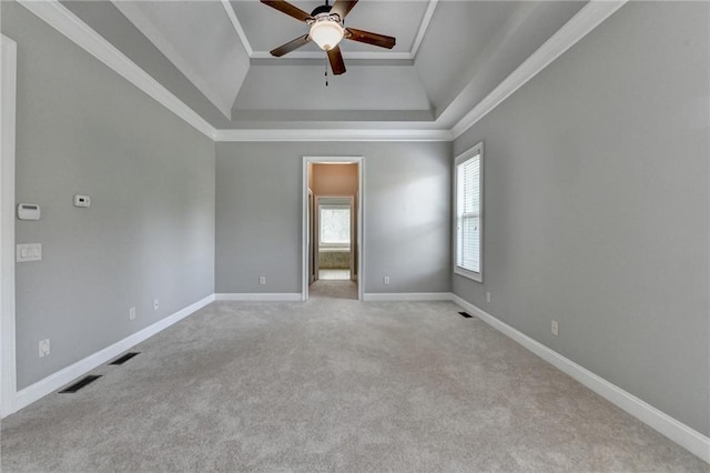 5195 Stefan Ridge Way, Buford, GA 30519 - empty room featuring a tray ceiling, ceiling fan, carpet, and visible vents