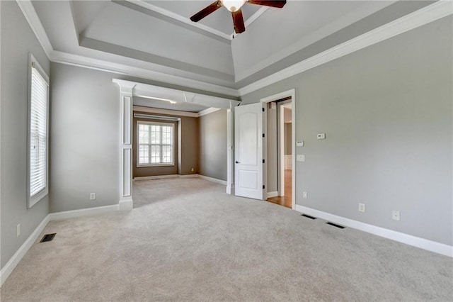 5195 Stefan Ridge Way, Buford, GA 30519 - unfurnished room featuring light colored carpet, ornamental molding, visible vents, and ceiling fan