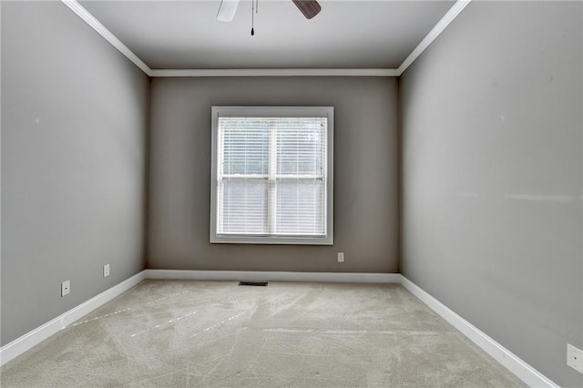 5195 Stefan Ridge Way, Buford, GA 30519 - empty room with visible vents, crown molding, ceiling fan, carpet floors, and baseboards