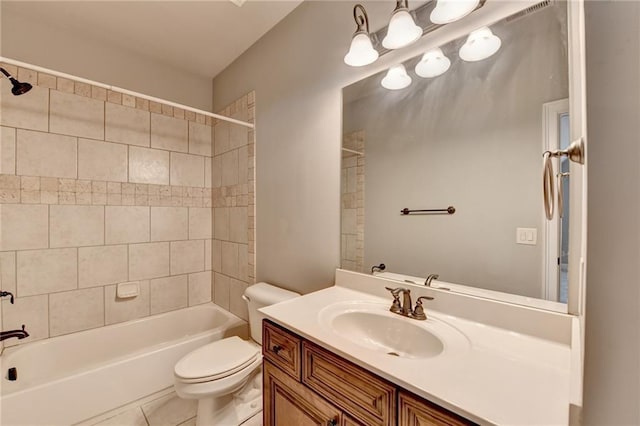 5195 Stefan Ridge Way, Buford, GA 30519 - bathroom with tile patterned floors, toilet, vanity, and shower / washtub combination