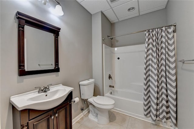 5195 Stefan Ridge Way, Buford, GA 30519 - bathroom featuring shower / bath combo with shower curtain, toilet, baseboards, tile patterned flooring, and vanity