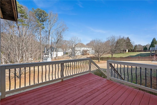 wooden terrace featuring fence