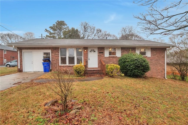 single story home with a front lawn and a garage