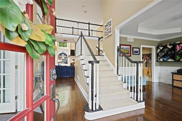 6317 Benbrooke Overlook NW, Acworth, GA 30101 - staircase with wood finished floors and crown molding