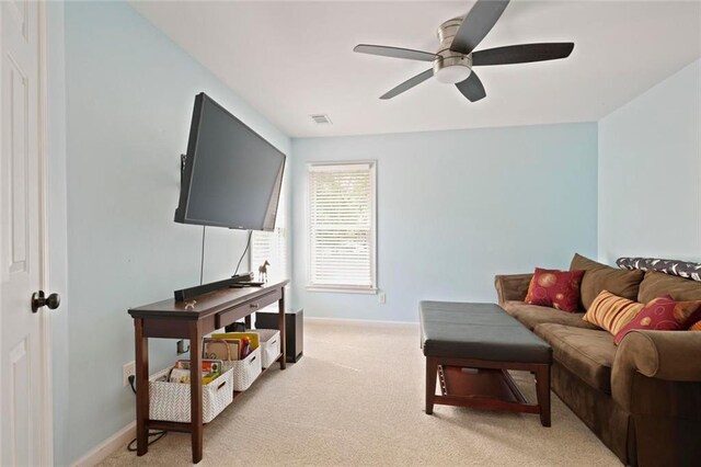 6317 Benbrooke Overlook NW, Acworth, GA 30101 - living room featuring a ceiling fan and light carpet