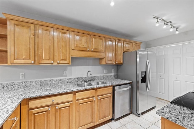 106 Brighton Pt, Sandy Springs, GA 30328 - kitchen with appliances with stainless steel finishes, light tile patterned floors, open shelves, and light stone counters
