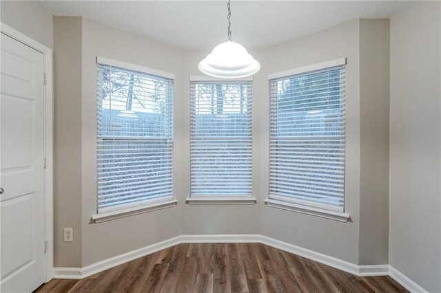 unfurnished dining area featuring dark hardwood / wood-style flooring