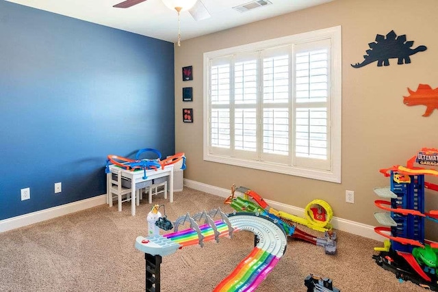 109 Lighthorse Blvd, Mcdonough, GA 30252 - rec room featuring ceiling fan, baseboards, and carpet floors