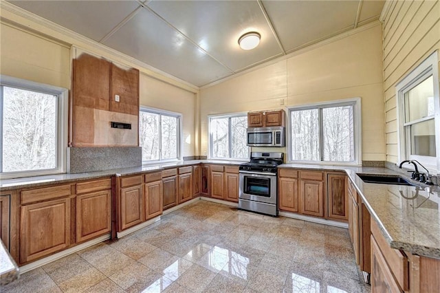 kitchen with light tile floors, sink, a healthy amount of sunlight, and stainless steel appliances