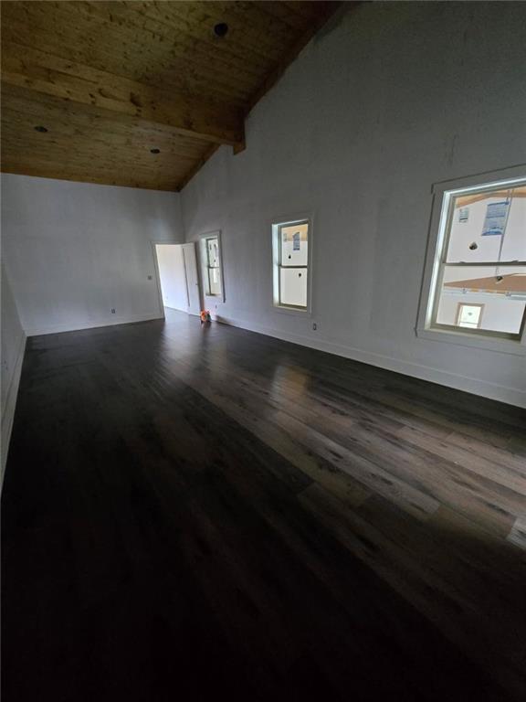300 Mountain Ridge Dr, Dahlonega, GA 30533 - unfurnished room featuring dark wood-style flooring, beam ceiling, plenty of natural light, and wood ceiling