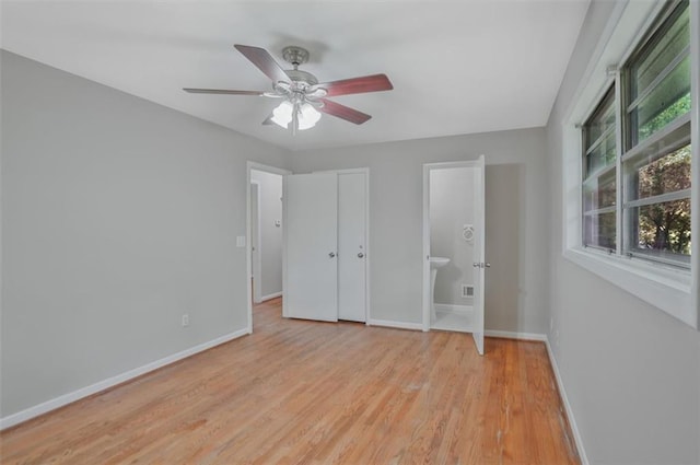 622 Sheffield Rd, Norcross, GA 30071 - unfurnished bedroom with baseboards, light wood-type flooring, and ceiling fan