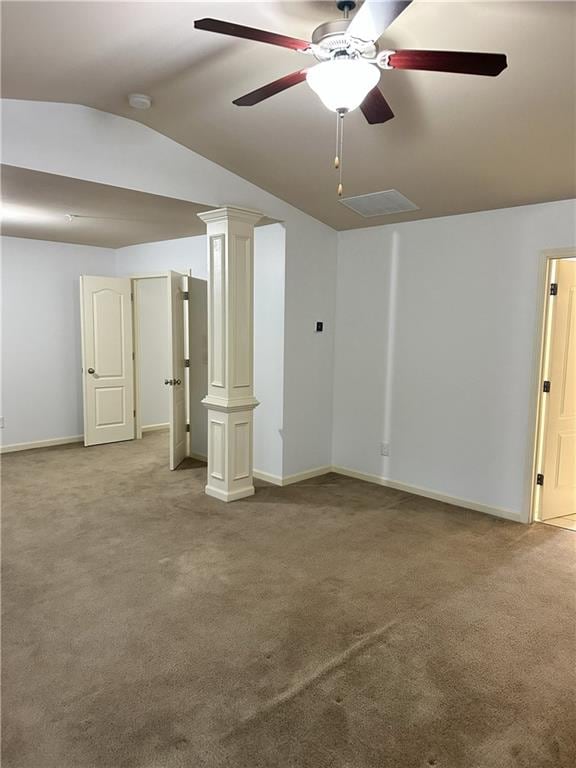 basement with ceiling fan and carpet flooring