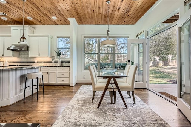 2987 Jefferson St, Atlanta, GA 30341 - dining space featuring wood ceiling, healthy amount of natural light, dark wood-style flooring, and recessed lighting