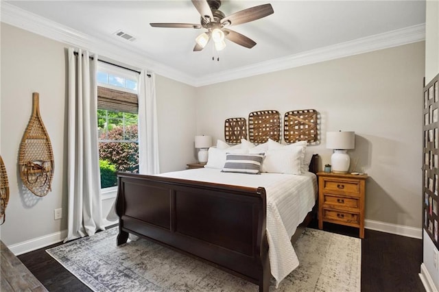 119 Sharp Mountain Crk, Ball Ground, GA 30107 - bedroom featuring ornamental molding, dark wood-type flooring, and ceiling fan