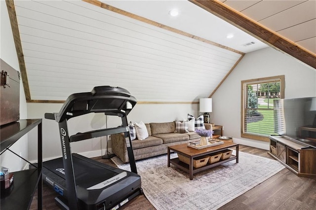 119 Sharp Mountain Crk, Ball Ground, GA 30107 - living room featuring wood finished floors, vaulted ceiling, and recessed lighting