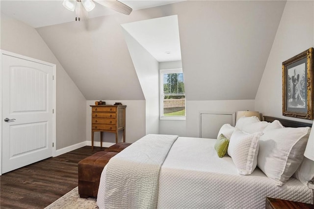 119 Sharp Mountain Crk, Ball Ground, GA 30107 - bedroom featuring wood finished floors, vaulted ceiling, and ceiling fan