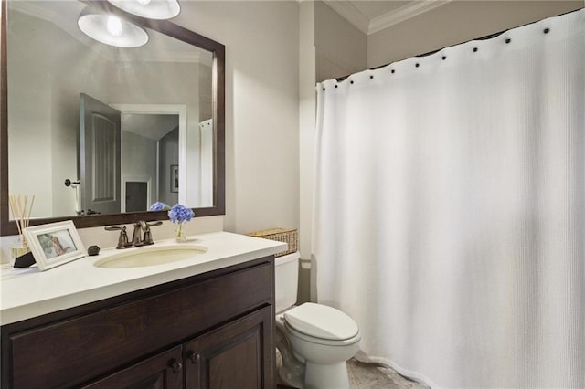 119 Sharp Mountain Crk, Ball Ground, GA 30107 - bathroom featuring ornamental molding, vanity, and a shower with shower curtain