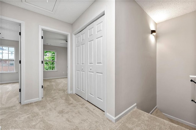 89 Prospect Path, Hiram, GA 30141 - hall featuring carpet flooring, baseboards, an upstairs landing, and a textured ceiling