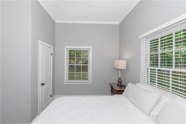 bedroom with crown molding