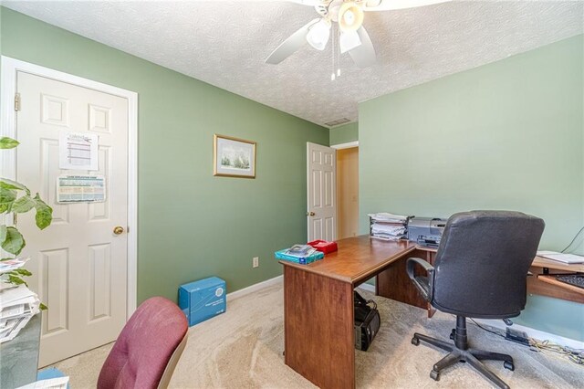 45 Somerset Ct, Covington, GA 30016 - carpeted home office featuring a ceiling fan, baseboards, and a textured ceiling