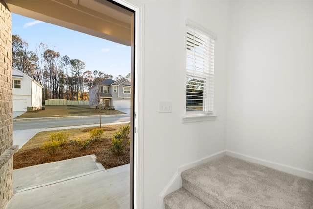 entryway featuring carpet flooring