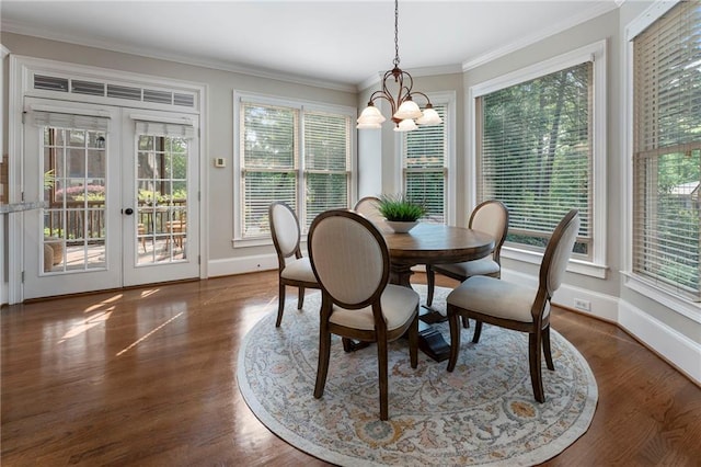 10135 High Falls Pointe Pointe, Johns Creek, GA 30022 - dining room featuring a chandelier, plenty of natural light, ornamental molding, baseboards, and french doors