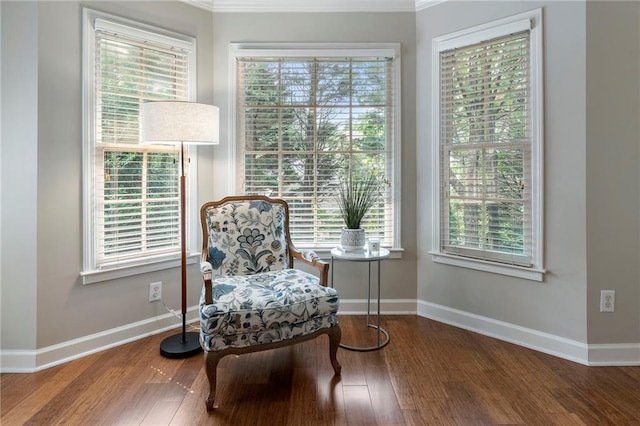 10135 High Falls Pointe Pointe, Johns Creek, GA 30022 - sitting room with baseboards, wood finished floors, plenty of natural light, and crown molding