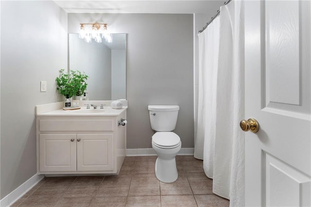 10135 High Falls Pointe Pointe, Johns Creek, GA 30022 - full bathroom featuring toilet, vanity, tile patterned flooring, a shower with shower curtain, and baseboards