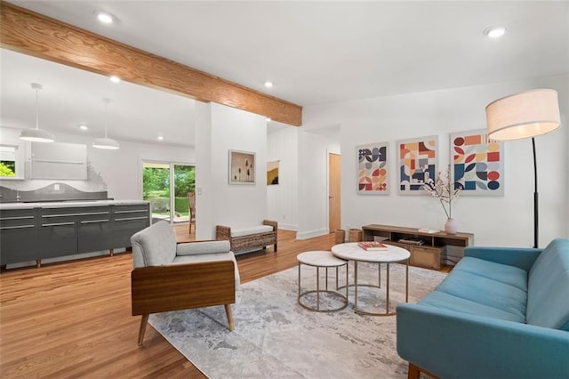 1492 Sagewood Cir, Stone Mountain, GA 30083 - living room with beam ceiling, light wood-style floors, and recessed lighting