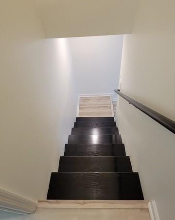 stairway featuring wood finished floors