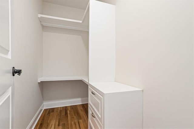 walk in closet with hardwood / wood-style floors