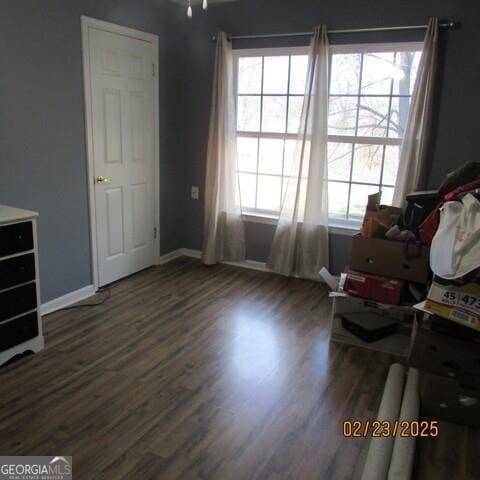 interior space featuring multiple windows, baseboards, and wood finished floors