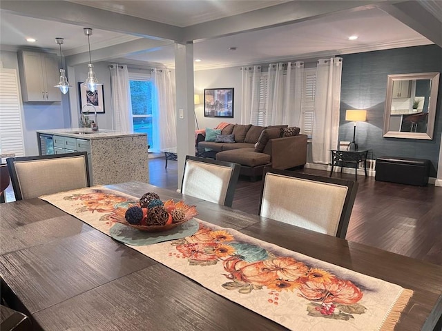 3629 Embry Cir, Atlanta, GA 30341 - dining space with recessed lighting, dark wood finished floors, baseboards, and ornamental molding