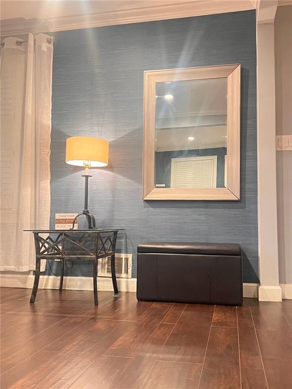 3629 Embry Cir, Atlanta, GA 30341 - sitting room with baseboards, ornamental molding, wood finished floors, and visible vents