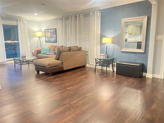 3629 Embry Cir, Atlanta, GA 30341 - living room with baseboards, ornamental molding, and wood finished floors