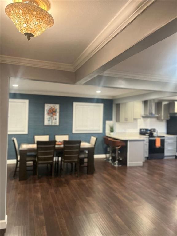 3629 Embry Cir, Atlanta, GA 30341 - dining area featuring recessed lighting, baseboards, crown molding, and dark wood-style floors