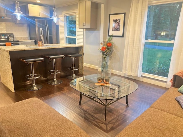 3629 Embry Cir, Atlanta, GA 30341 - interior space featuring baseboards, ornamental molding, and dark wood-style flooring