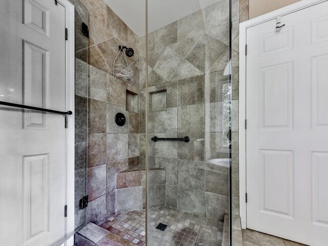 bathroom with a stall shower