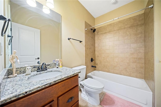 full bath with tile patterned floors, toilet, vanity, and shower / bathtub combination