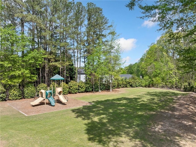 community jungle gym with a lawn