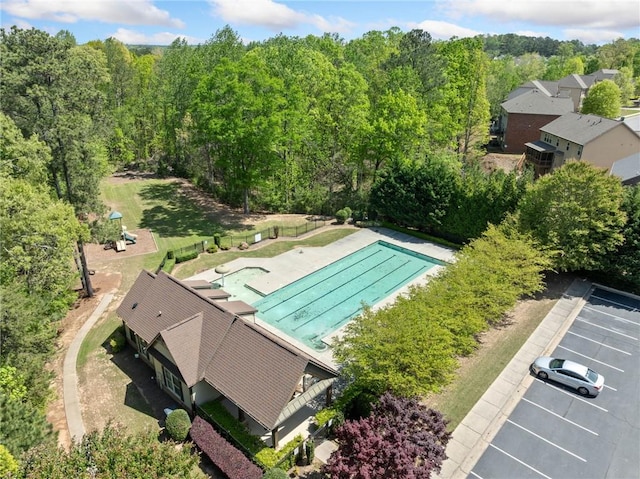 bird's eye view with a forest view