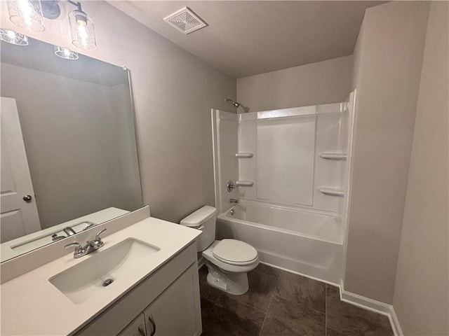 full bathroom featuring bathing tub / shower combination, vanity, and toilet