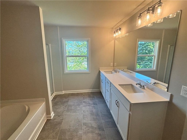 bathroom featuring vanity, a bathing tub, and a healthy amount of sunlight