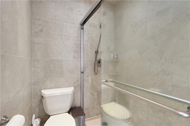 bathroom with toilet and a stall shower