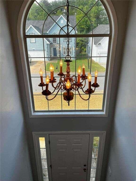 interior details with a notable chandelier